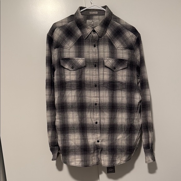 Black and Gray Casual Button Down Shirt with Classic Pattern - Picture 1 of 3